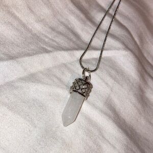 Silver and White Crystal Pendant Necklace